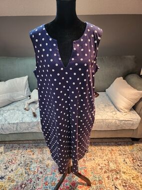 Lands EndSleeveless Navy Polka Dot Shift Dress Knit Plus Size 18